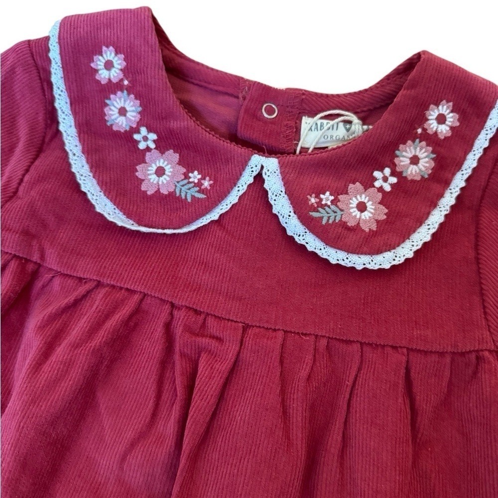 Rabbit + Bear Pink Corduroy Dress Embroidered Collar with Tights 2PC Set 3T - Picture 4 of 10